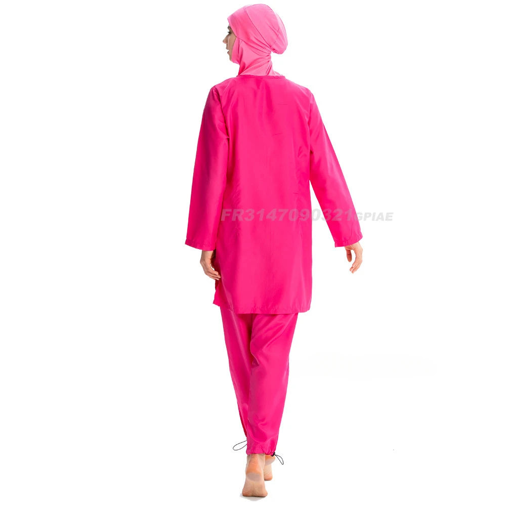 Women Muslim Burkini Swimsuit Modest Swimwear Islamic Long Sleeve Full Cover Hijab Flower Dress Top Cap Swim Pants Bathing Suit