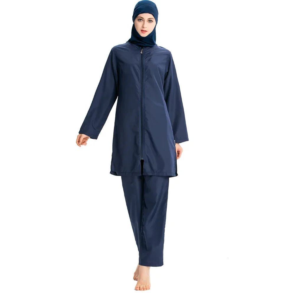 Women Muslim Burkini Swimsuit Modest Swimwear Islamic Long Sleeve Full Cover Hijab Flower Dress Top Cap Swim Pants Bathing Suit