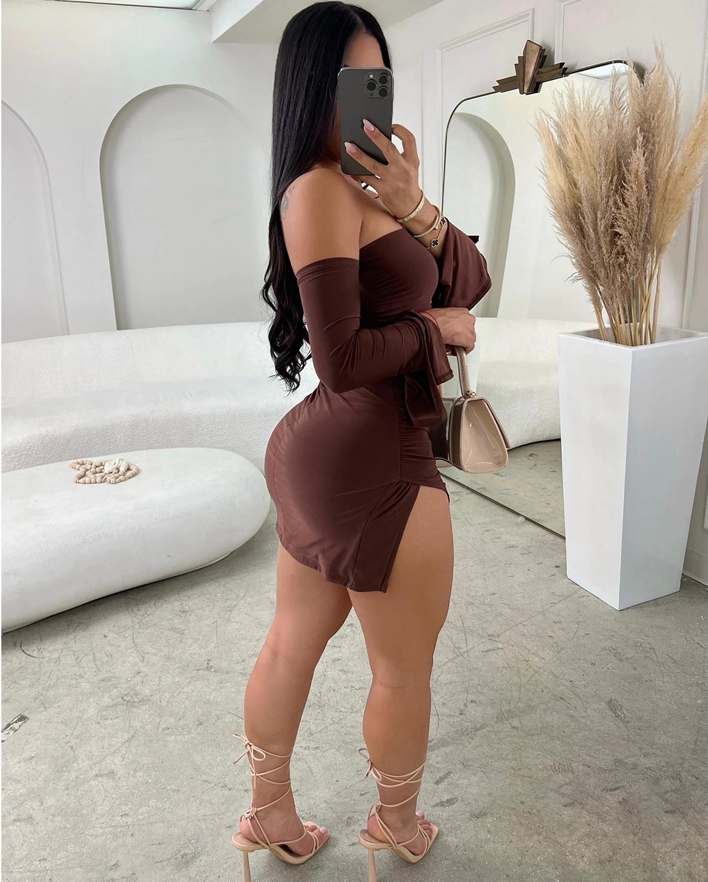 Women Strapless Backless Mini Dress For Women Black Off-shoulder Long Sleeve Bodycon Club Party Dress Clothes