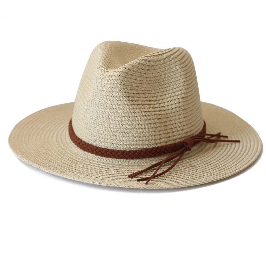 Womens Mens Wide Brim Straw Panama Hat Fedora Summer Beach UV Protection Sun Hat UPF Straw Hat for Women