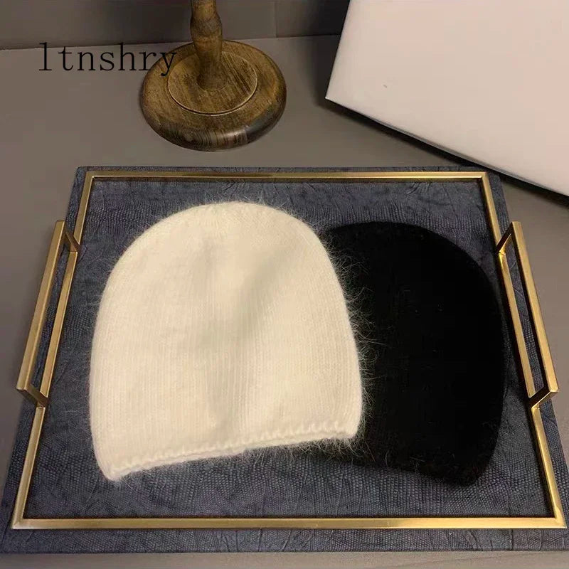 2023 new solid color rabbit fur Winter Hat for woman long hair Warm cap Simple High Quality soft Winter Beanies