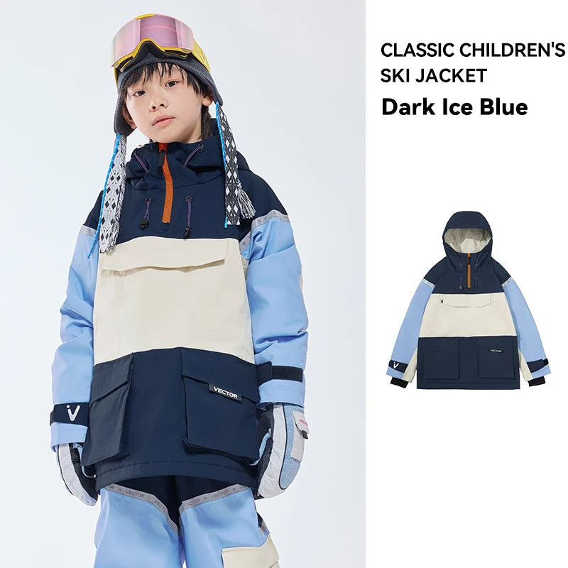 VECTOR Ski Wear Children Hooded Sweater Reflective Boys and Girls Ski Wear Thickened Warmth Waterproof Ski Equipment Ski Jacket