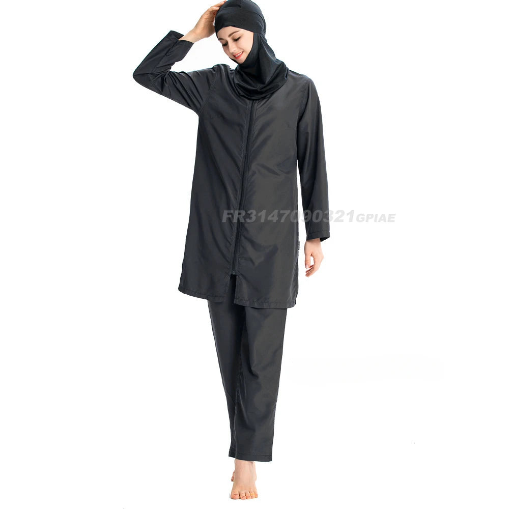 Women Muslim Burkini Swimsuit Modest Swimwear Islamic Long Sleeve Full Cover Hijab Flower Dress Top Cap Swim Pants Bathing Suit