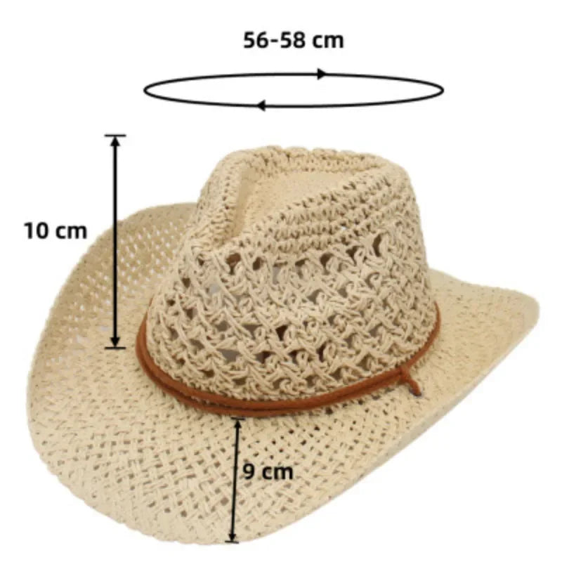 Vintage Western Cowboy Sun Hat Men Women Straw Hat Outdoor Travel Ethnic Style Gift UV Protection Cap Chapeau Beach Hat