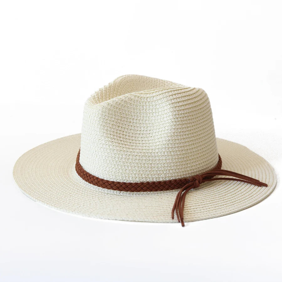 Womens Mens Wide Brim Straw Panama Hat Fedora Summer Beach UV Protection Sun Hat UPF Straw Hat for Women