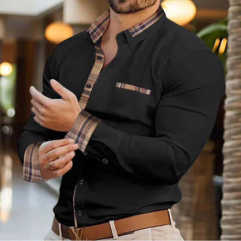 2024 Fashion Men's Business Lapel Office Casual Outdoor Street Men's Shirt Soft and Comfortable Men's Vintage Tops