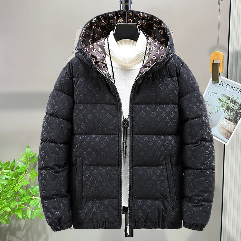 Winter Puffer Jacket Men Hooded Luxury Korean Harajuku Zipper Windproof Thick Warm Print Fashion Streetwear Parka Bomber Jacket
