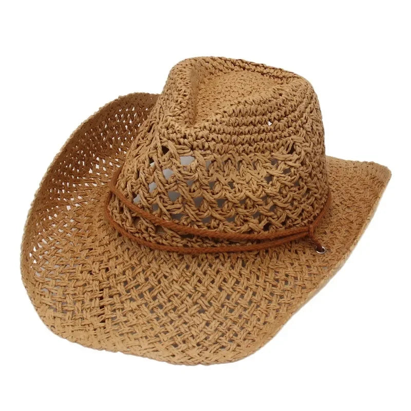 Vintage Western Cowboy Sun Hat Men Women Straw Hat Outdoor Travel Ethnic Style Gift UV Protection Cap Chapeau Beach Hat