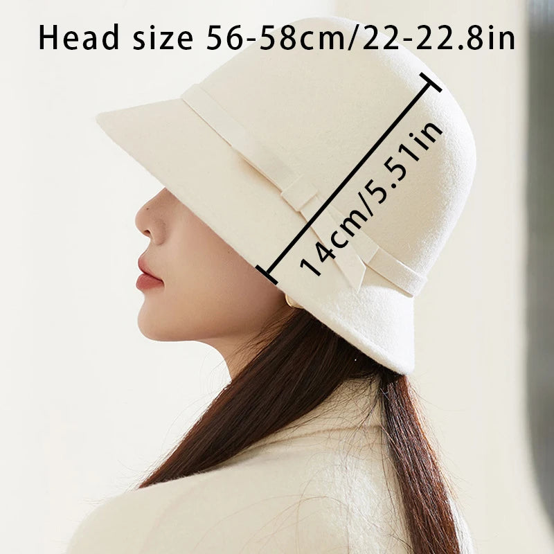 Women's new fall and winter tweed hat Hepburn style elegant temperament warm felt hat fishing cap high-class sense bowler hat