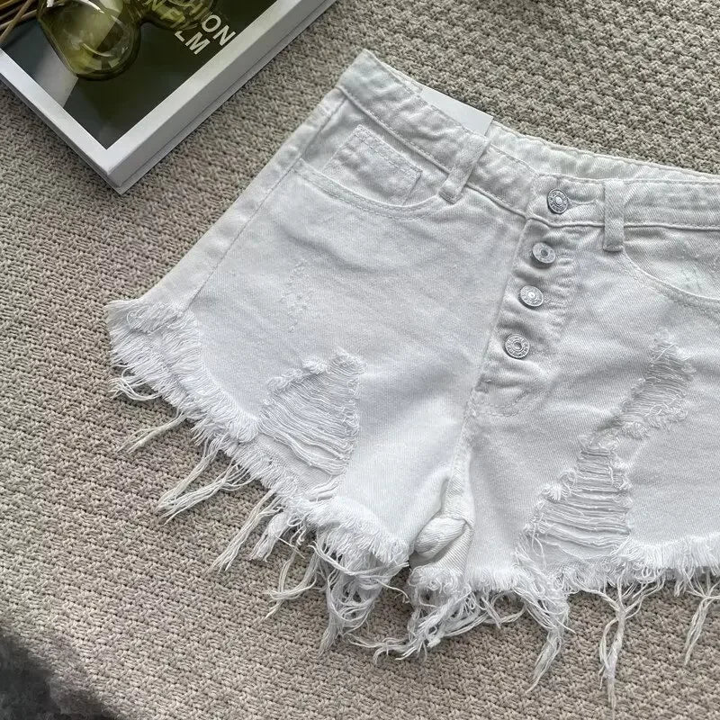 Vintage Fashion Casual Denim Shorts For Women High Waisted Slimming Wide Legs Trendy Ins 2024 Summer New Arrival