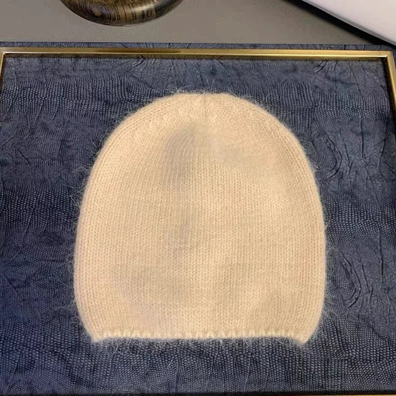 2023 new solid color rabbit fur Winter Hat for woman long hair Warm cap Simple High Quality soft Winter Beanies