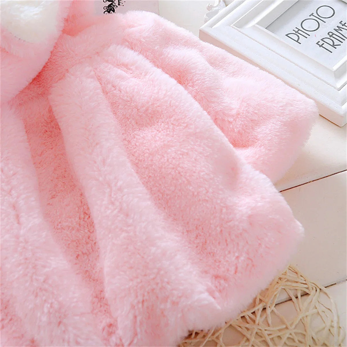 Winter Baby Girl Jacket Sweet And Cute Warm Hooded Rabbit Ear Wool Sweater Minimalist Children'S Clothing Suitable For 0-3 Year