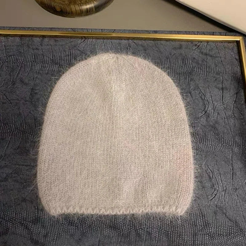 2023 new solid color rabbit fur Winter Hat for woman long hair Warm cap Simple High Quality soft Winter Beanies