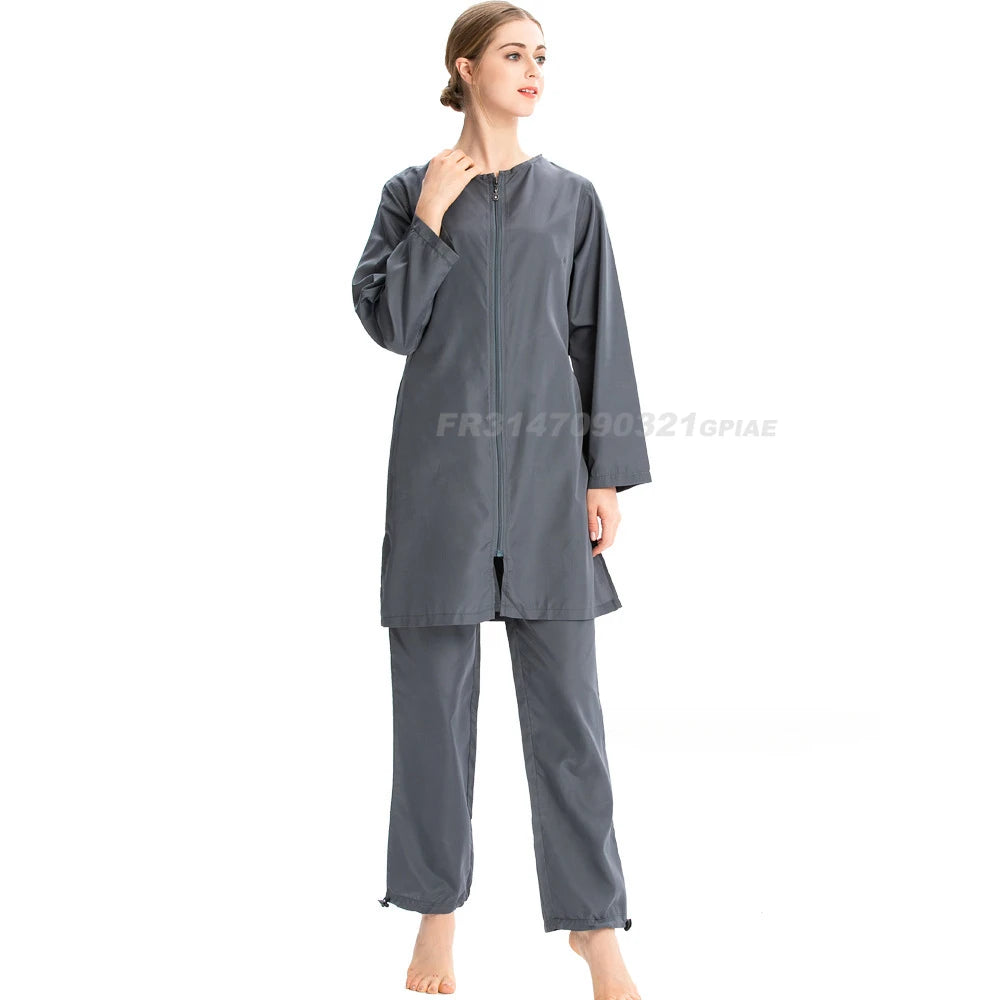 Women Muslim Burkini Swimsuit Modest Swimwear Islamic Long Sleeve Full Cover Hijab Flower Dress Top Cap Swim Pants Bathing Suit
