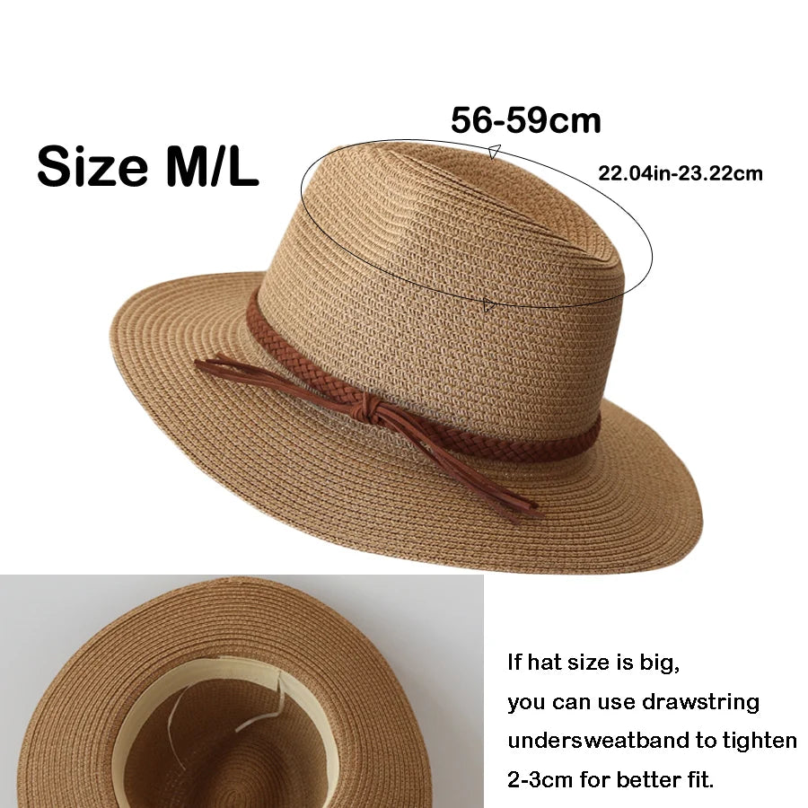 Womens Mens Wide Brim Straw Panama Hat Fedora Summer Beach UV Protection Sun Hat UPF Straw Hat for Women