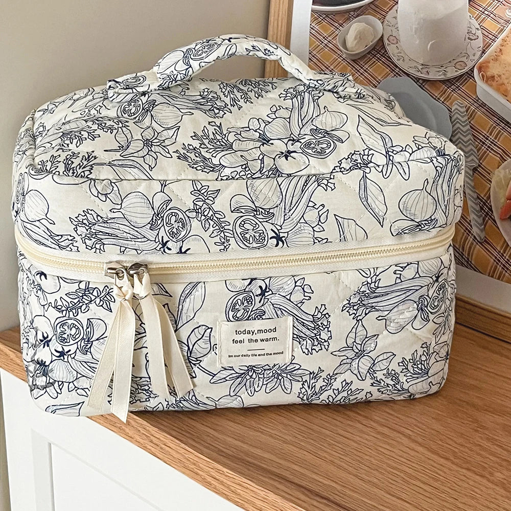 Wholesale Vintage Flower Women Cosmetic Bag Portable Zipper Makeup Travel Organizer Female Handbag Toiletry Quilting Pouch