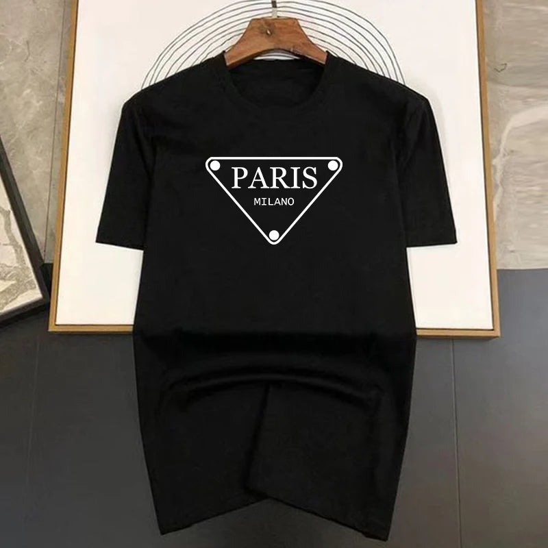 Triangular pattern Paris Print Summer Luxury T-shirt Men Women Cotton Short Sleeve Casual Fashion Tees Oversized Streetwear