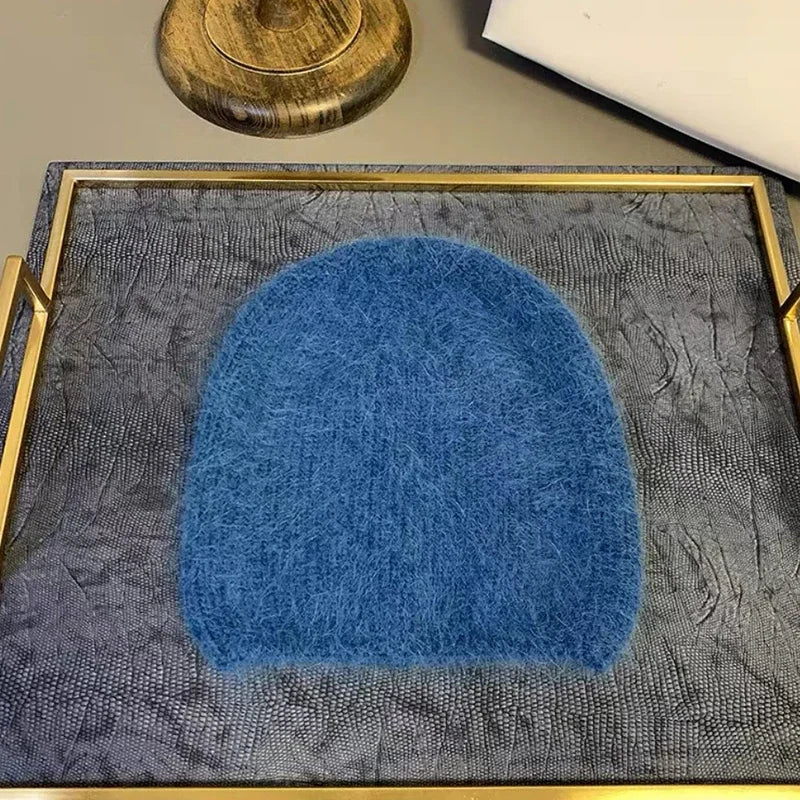 2023 new solid color rabbit fur Winter Hat for woman long hair Warm cap Simple High Quality soft Winter Beanies