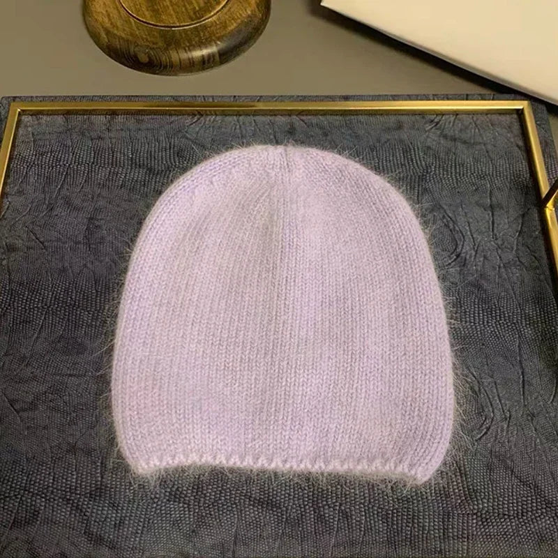 2023 new solid color rabbit fur Winter Hat for woman long hair Warm cap Simple High Quality soft Winter Beanies