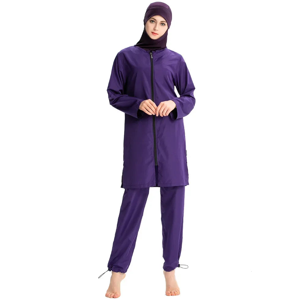 Women Muslim Burkini Swimsuit Modest Swimwear Islamic Long Sleeve Full Cover Hijab Flower Dress Top Cap Swim Pants Bathing Suit