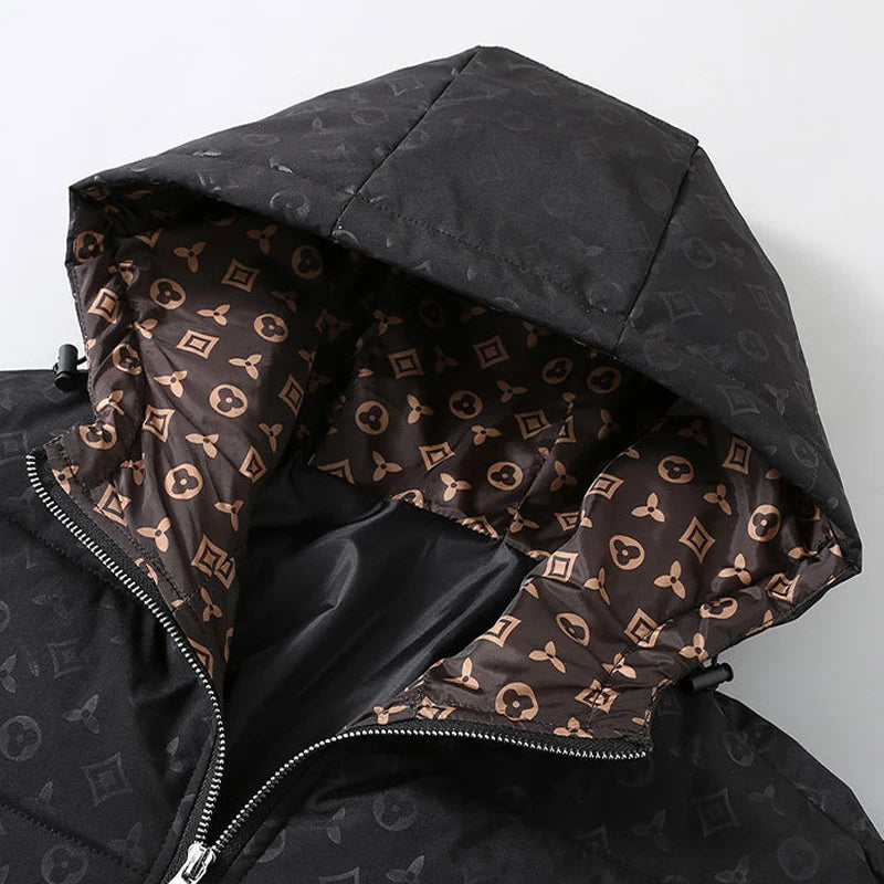 Winter Puffer Jacket Men Hooded Luxury Korean Harajuku Zipper Windproof Thick Warm Print Fashion Streetwear Parka Bomber Jacket