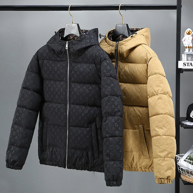 Winter Puffer Jacket Men Hooded Luxury Korean Harajuku Zipper Windproof Thick Warm Print Fashion Streetwear Parka Bomber Jacket