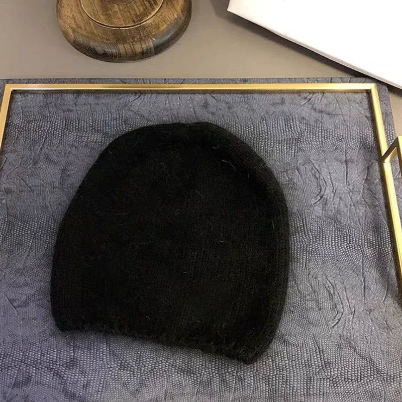 2023 new solid color rabbit fur Winter Hat for woman long hair Warm cap Simple High Quality soft Winter Beanies