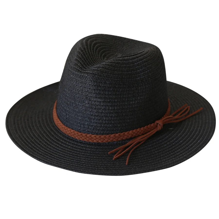 Womens Mens Wide Brim Straw Panama Hat Fedora Summer Beach UV Protection Sun Hat UPF Straw Hat for Women