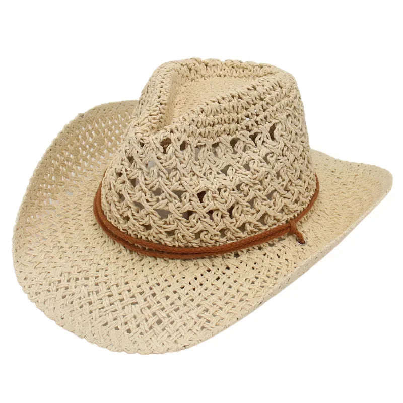 Vintage Western Cowboy Sun Hat Men Women Straw Hat Outdoor Travel Ethnic Style Gift UV Protection Cap Chapeau Beach Hat