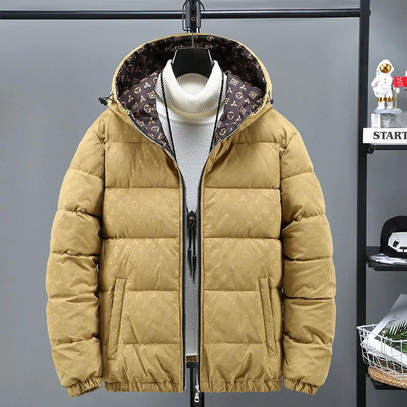 Winter Puffer Jacket Men Hooded Luxury Korean Harajuku Zipper Windproof Thick Warm Print Fashion Streetwear Parka Bomber Jacket