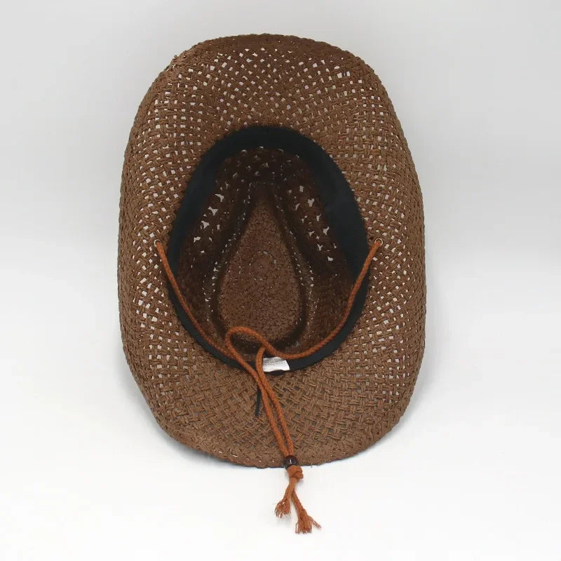 Vintage Western Cowboy Sun Hat Men Women Straw Hat Outdoor Travel Ethnic Style Gift UV Protection Cap Chapeau Beach Hat