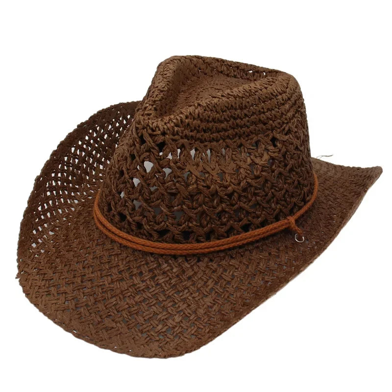 Vintage Western Cowboy Sun Hat Men Women Straw Hat Outdoor Travel Ethnic Style Gift UV Protection Cap Chapeau Beach Hat