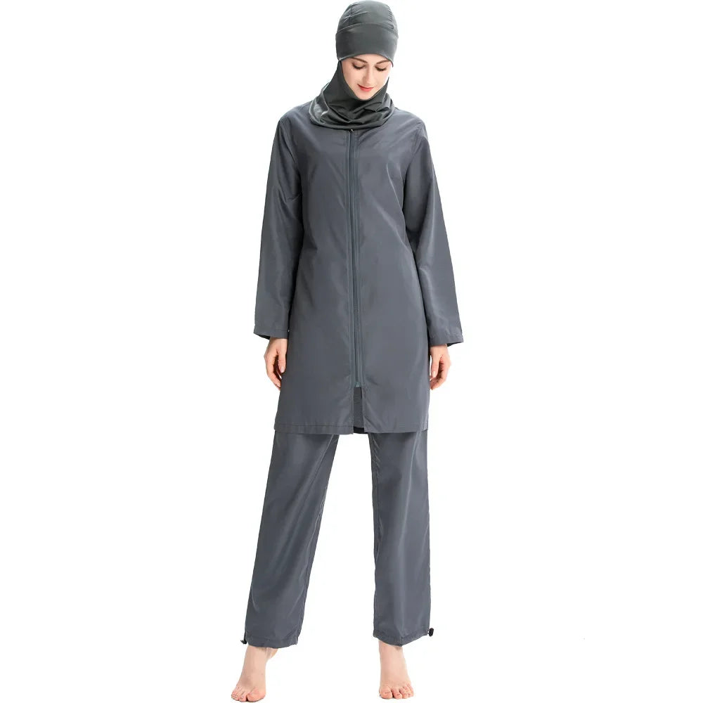 Women Muslim Burkini Swimsuit Modest Swimwear Islamic Long Sleeve Full Cover Hijab Flower Dress Top Cap Swim Pants Bathing Suit