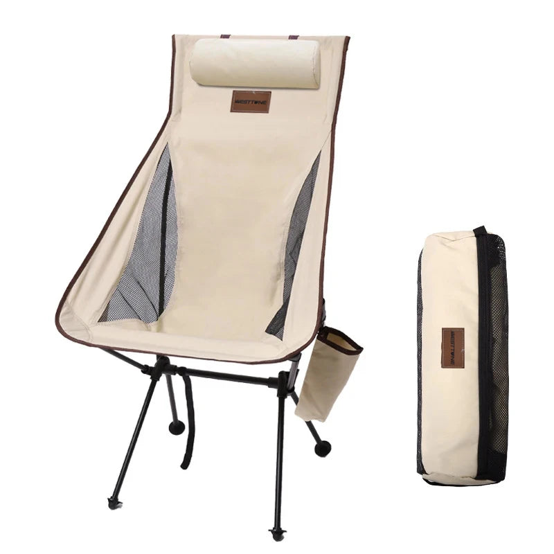 WESTTUNE Portable Folding Camping Chair with Headrest Lightweight Tourist Chairs Aluminum Alloy Fishing Chair Outdoor Furniture