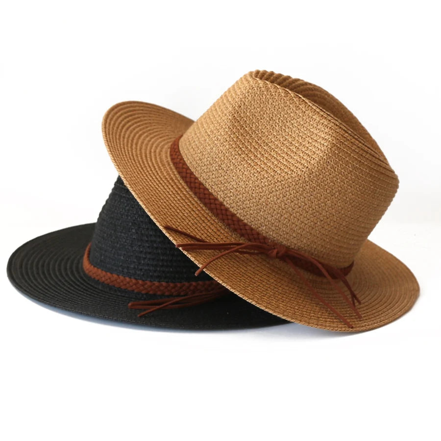 Womens Mens Wide Brim Straw Panama Hat Fedora Summer Beach UV Protection Sun Hat UPF Straw Hat for Women