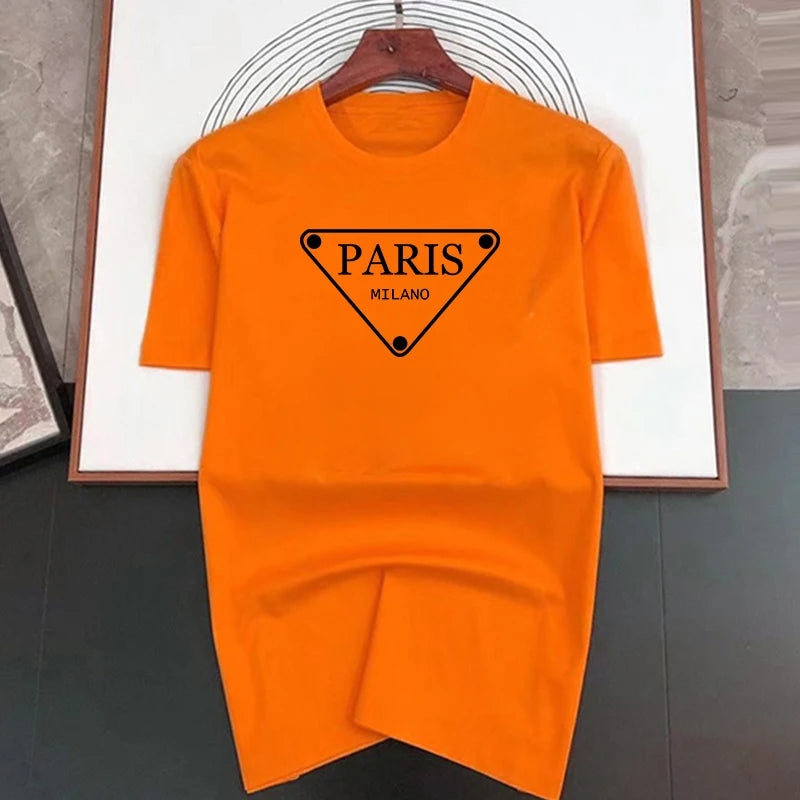 Triangular pattern Paris Print Summer Luxury T-shirt Men Women Cotton Short Sleeve Casual Fashion Tees Oversized Streetwear