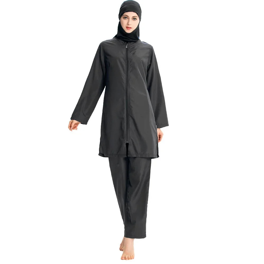 Women Muslim Burkini Swimsuit Modest Swimwear Islamic Long Sleeve Full Cover Hijab Flower Dress Top Cap Swim Pants Bathing Suit