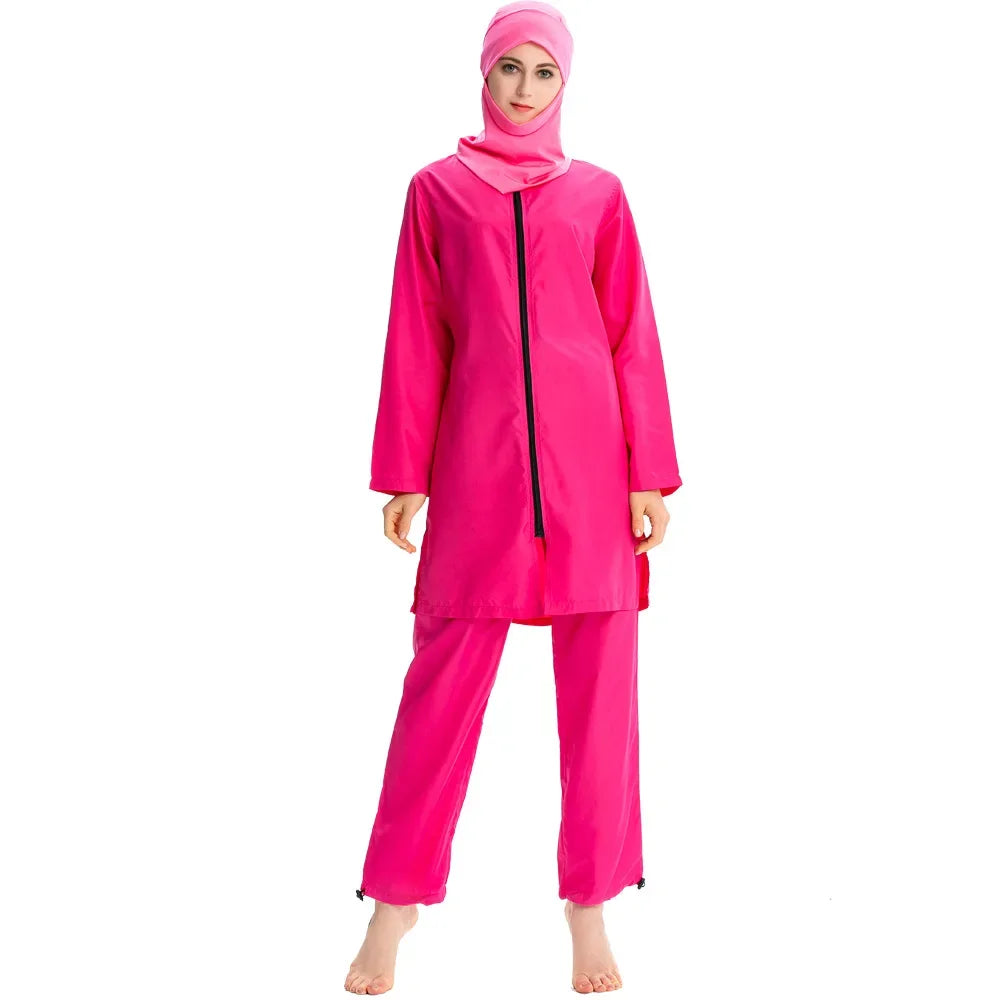 Women Muslim Burkini Swimsuit Modest Swimwear Islamic Long Sleeve Full Cover Hijab Flower Dress Top Cap Swim Pants Bathing Suit