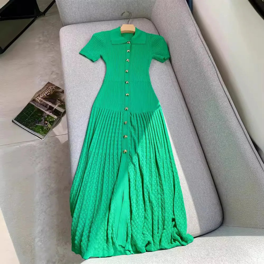 YuooMuoo Summer Maxi Dress Women Knit Black Green Long Bodycon Korean Fashion Ruffle Ladies Dresses Elegant Office Women Dress