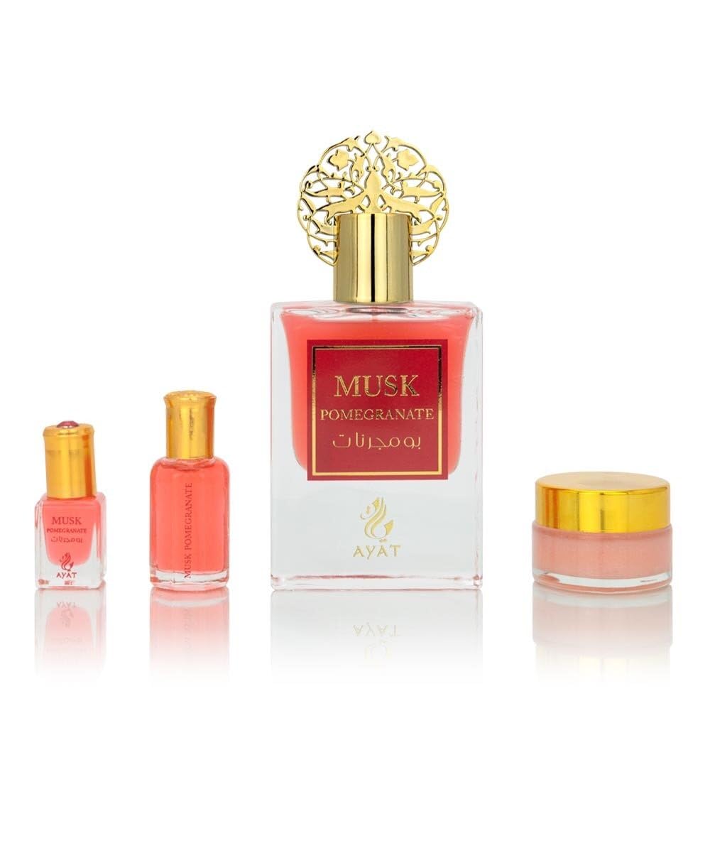 Ayat Perfumes – Coffret Prestige Complet Musk Collection - Eau de Parfum 50ml, Musc 5ml, Huiles Parfumée 12ml & Pommade de 18gr – Parfum Dubai (Musk Pomegranate)