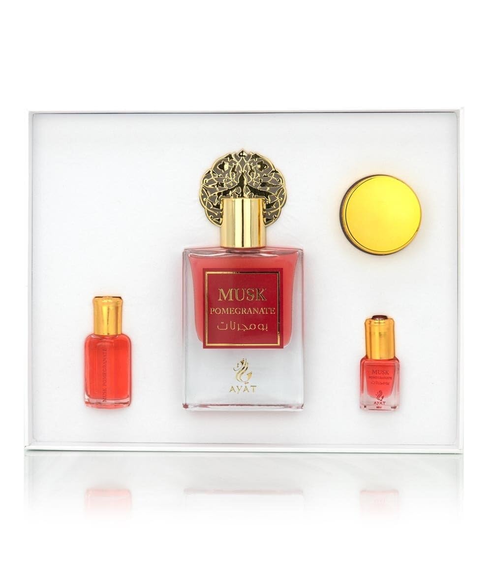 Ayat Perfumes – Coffret Prestige Complet Musk Collection - Eau de Parfum 50ml, Musc 5ml, Huiles Parfumée 12ml & Pommade de 18gr – Parfum Dubai (Musk Pomegranate)