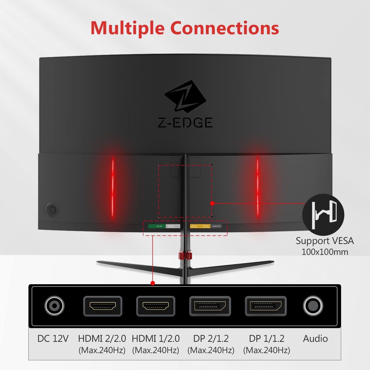 Z-Edge Ecran Pc Gamer Incurvé 27'' 240 Hz, 1ms MPRT, FHD(1920x1080), FreeSync, Moniteur Gaming LED 16:9 avec HDMI Câble, Inclinaison Réglable, 1500R, 350cd/m², 2* HDMI2.0 & 2* DP1.2, 178° Angle Vue