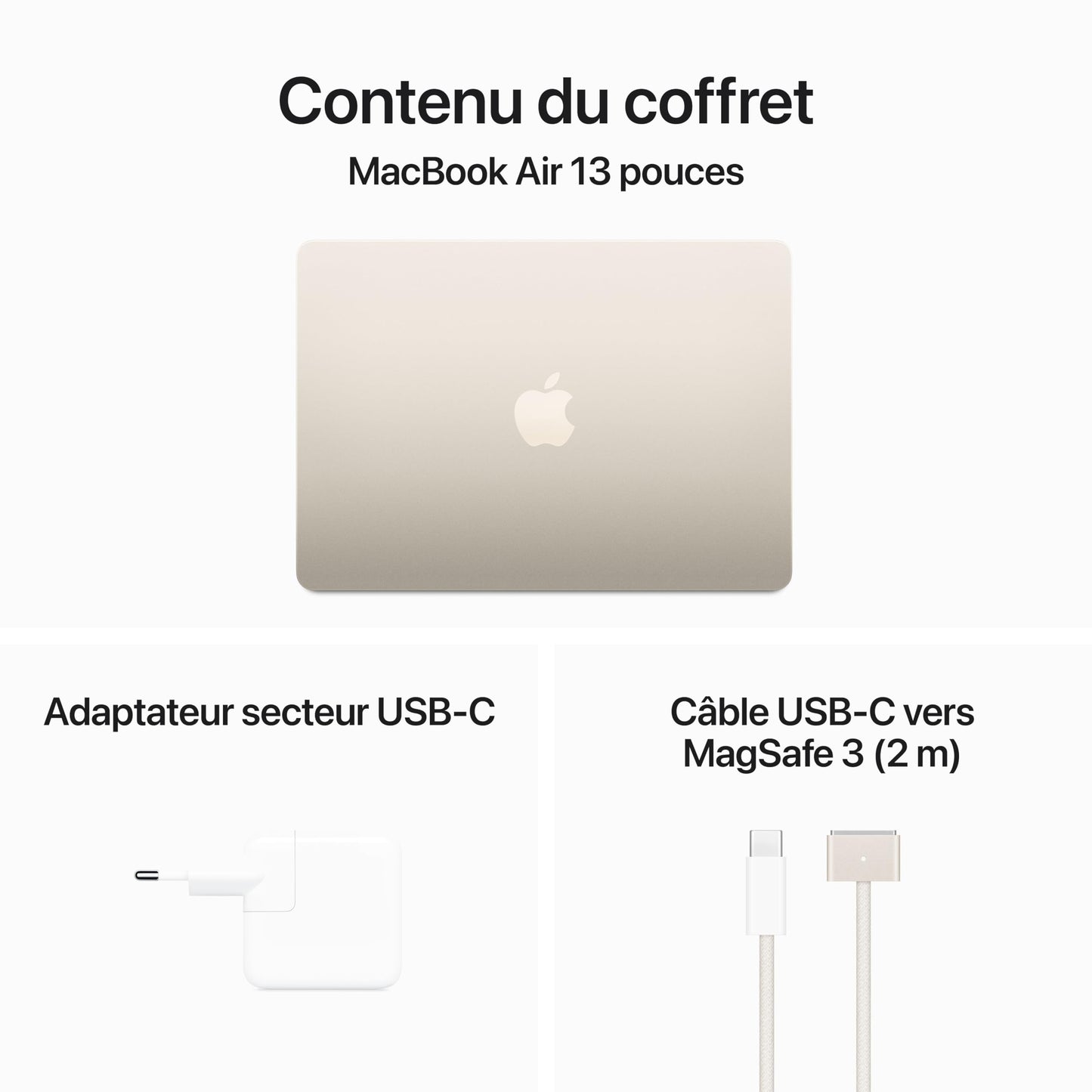 Apple Portable MacBook Air 13 Pouces avec Puce M3 : écran Liquid Retina 13,6 Pouces, 16 Go de mémoire unifiée, 256 Go de Stockage SSD, Clavier rétroéclairé, caméra FaceTime HD 1080p. Lumière stellaire