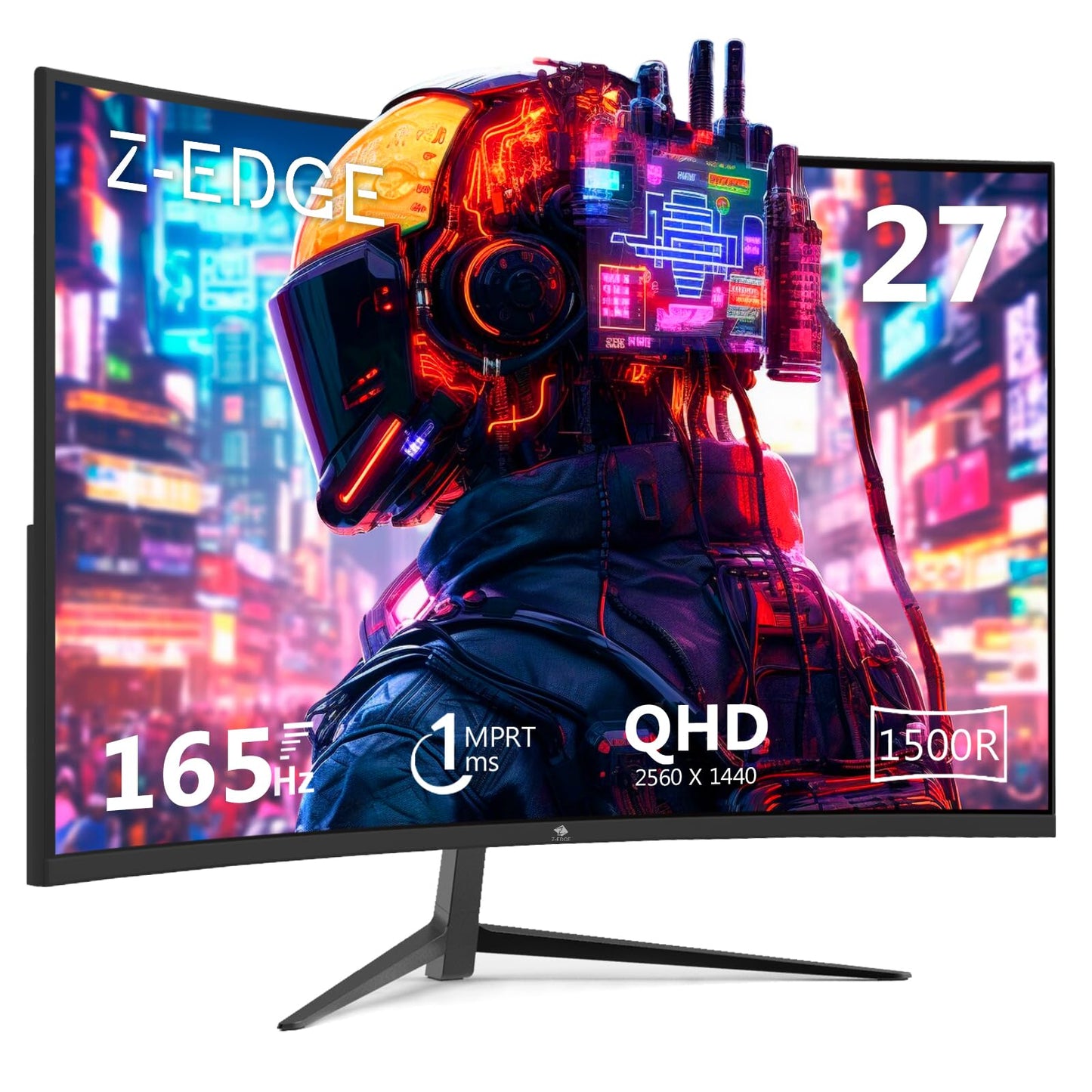 Z-Edge Ecran PC Gamer Incurvé 27'' 2K QHD(2560x1440), 165 Hz, 1ms, FreeSync, Moniteur Gaming 1440P, 1500R VA, Inclinaison Réglable, 2×DP1.4 & 2×HDMI2.0, RGB, VESA 100 * 100mm (DP Câble Inclus)