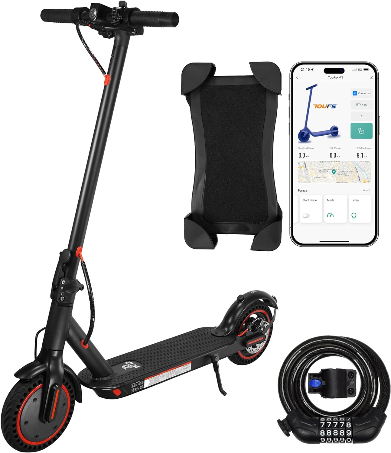 Trottinettes électriques de 8,5 Pouce, Batterie de Classe A de 10,4 Ah, 3 Modes de Vitesse, portée de 15 à 21 milles et Charge de 120 kg avec Support de téléphone Portable et verrou de Voiture
