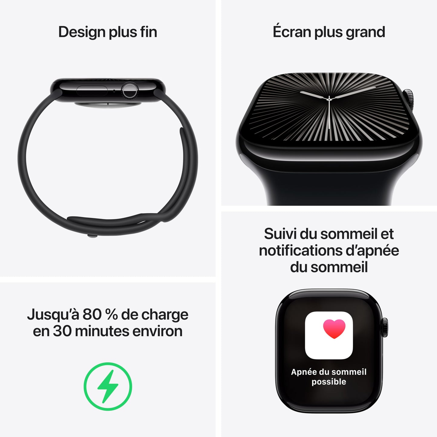 Apple Watch Series 10 (46 mm GPS) Montre connectée avec Boîtier en Aluminium Noir de Jais et Bracelet Sport Noir (S/M). Suivi de l’activité Physique, app ECG, écran Retina Toujours activé