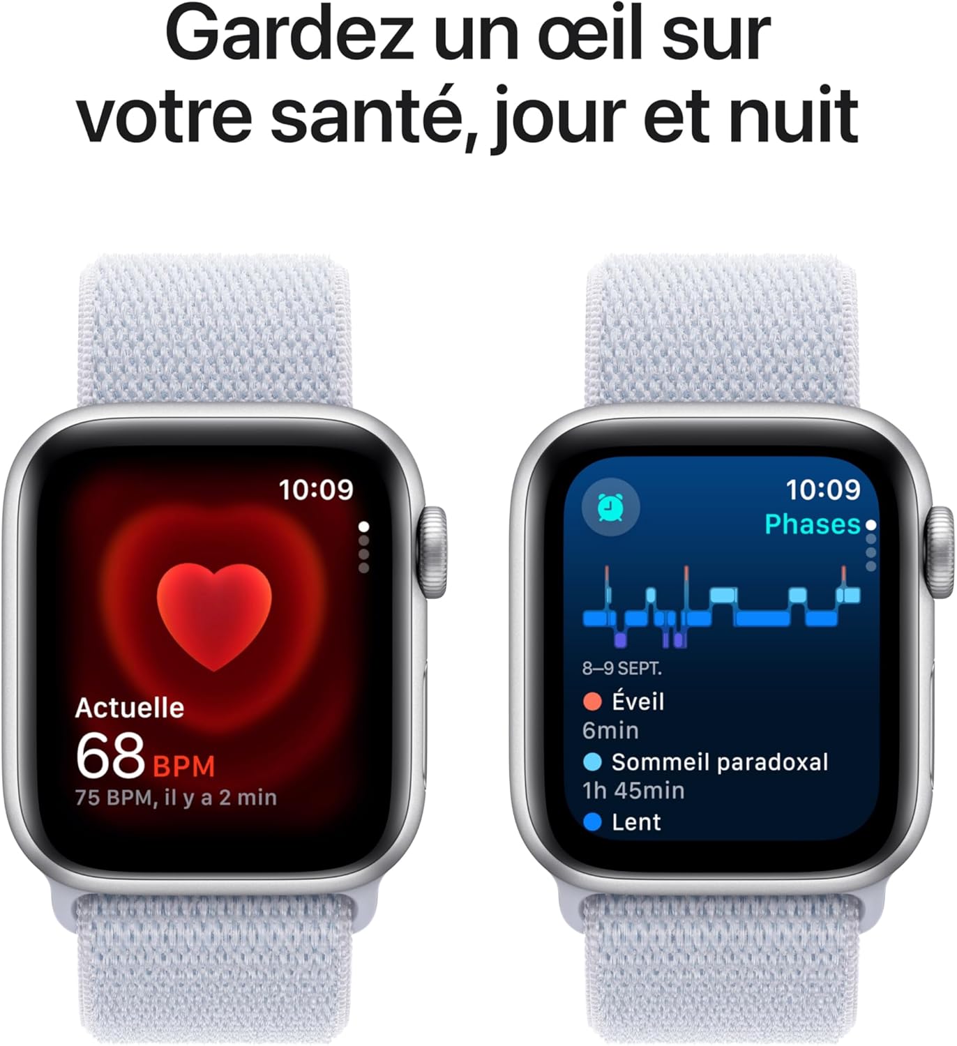 Apple Watch SE (2ᵉ génération) 40 mm GPS Montre connectée avec Boîtier en Aluminium lumière stellaire et Bracelet Sport lumière stellaire (S/M). Suivi activité et Sommeil, détection Accidents