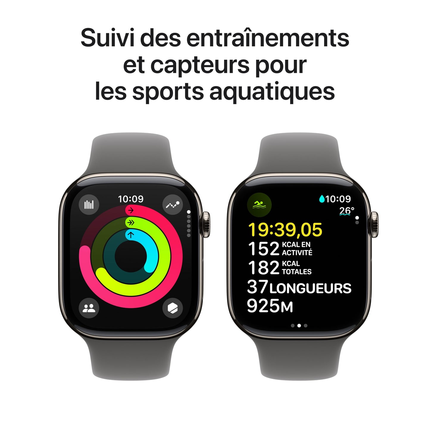 Apple Watch Series 10 (46 mm GPS + Cellular) Montre connectée avec Boîtier en Titane Naturel et Bracelet Sport Gris minéral (S/M). Suivi de l’activité Physique, app ECG, écran Retina Toujours activé