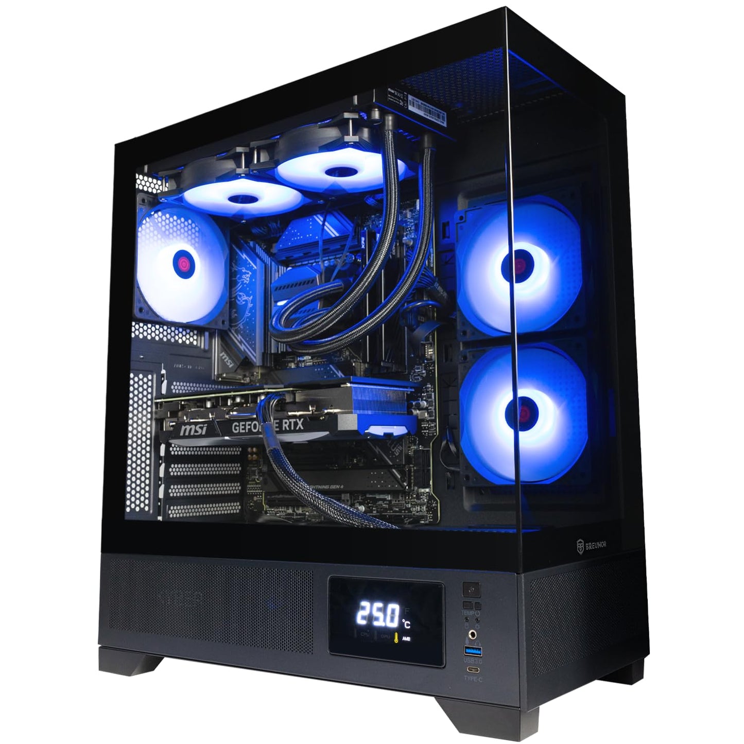 BREUNOR Avalon - Ordinateur de Bureau Gaming i7 12700F 12 cœurs jusqu'à 4,90 GHz, RTX 4060Ti 8Go, RAM 32Go DDR4 3600MHz, SSD NVMe 1000Go, Watercooling CPU 240mm, Windows 11 Pro, Pc Gamer i7