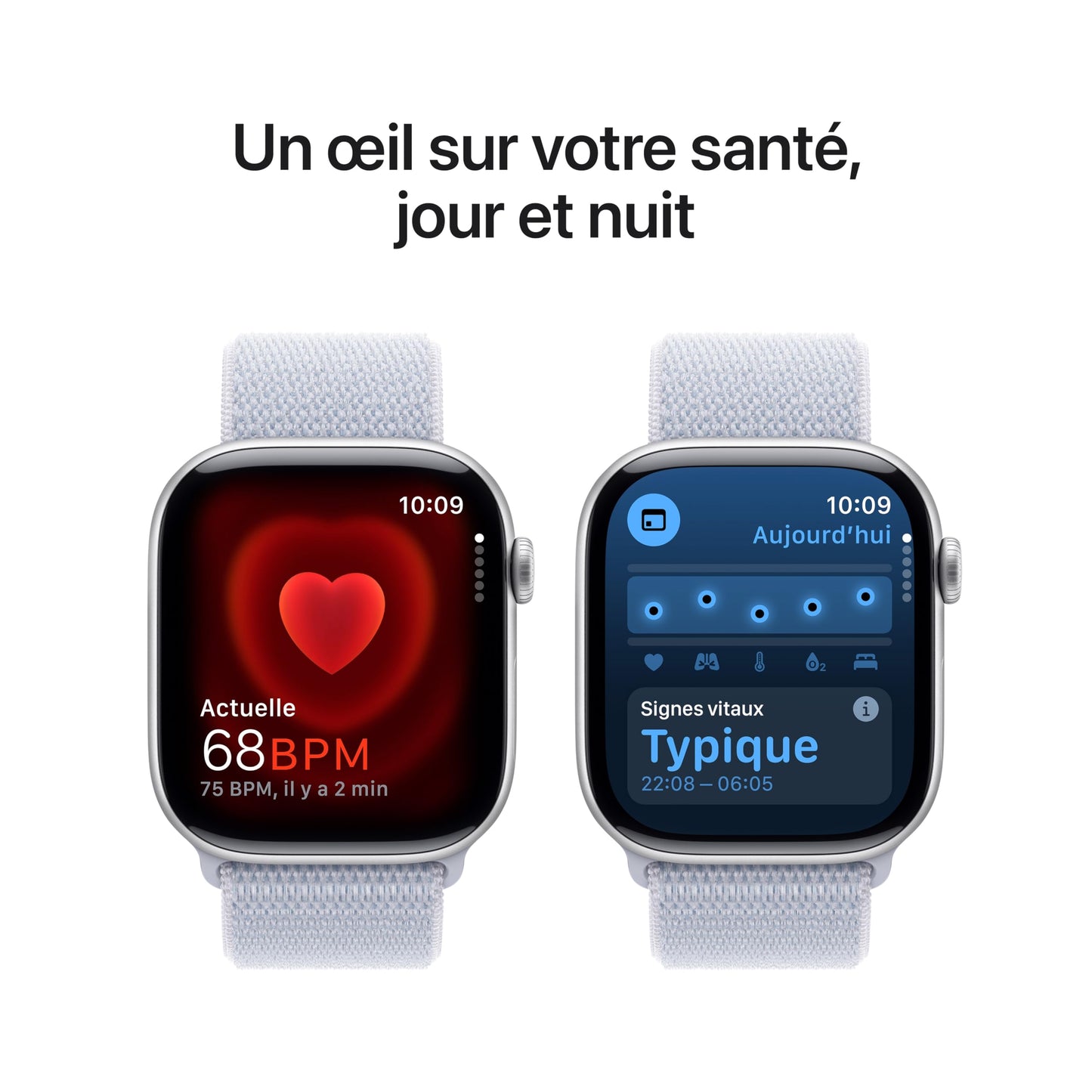 Apple Watch Series 10 (46 mm GPS) Montre connectée avec Boîtier en Aluminium Noir de Jais et Bracelet Sport Noir (S/M). Suivi de l’activité Physique, app ECG, écran Retina Toujours activé